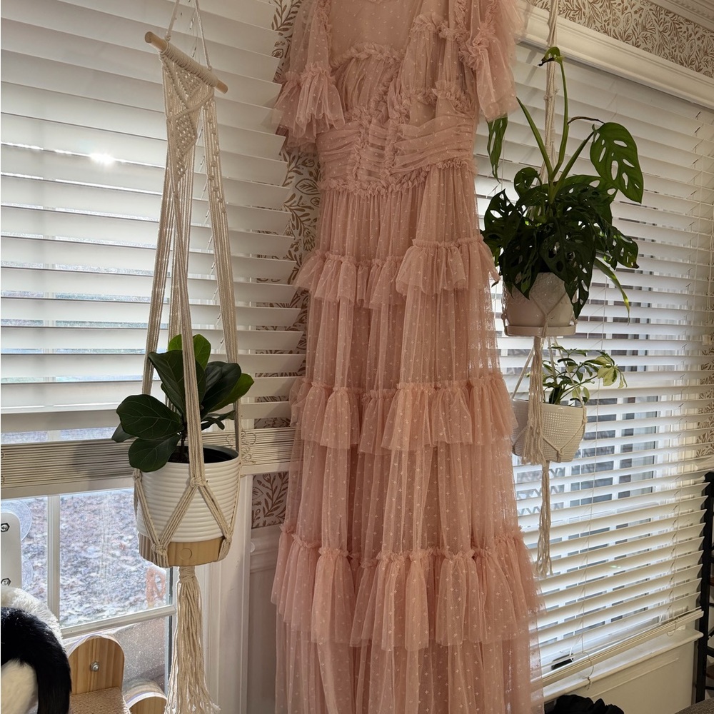 Ivy City Co Blush Pink Tiered Ruffle Maxi Dress
